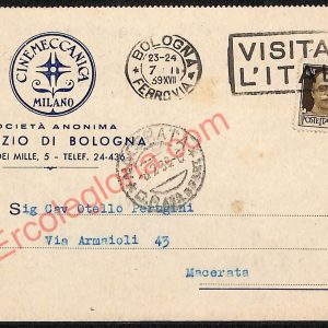 ae2283 - CARTOLINA  D'EPOCA - Bologna Città - Cinemeccanica  - Società Anonima