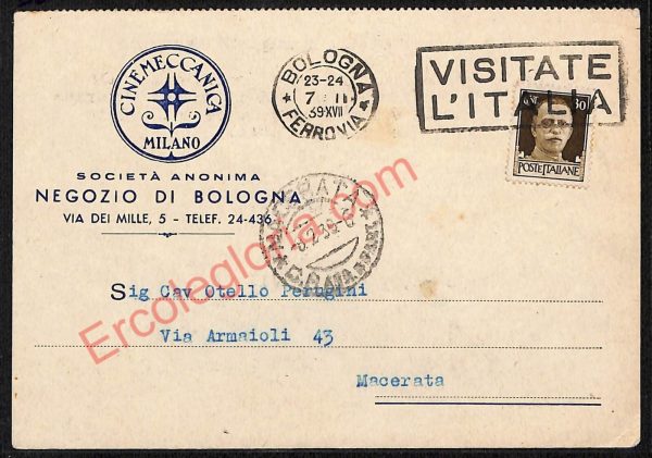 ae2283 - CARTOLINA  D'EPOCA - Bologna Città - Cinemeccanica  - Società Anonima