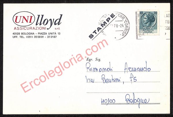 ae2289 - CARTOLINA  D'EPOCA - Bologna Città - UNI LLOYD Assicurazioni