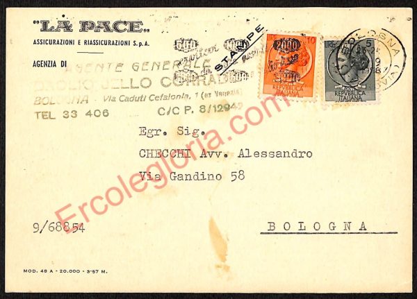ae2296 - CARTOLINA  D'EPOCA - Bologna Città - ''La Pace''  Assicurazioni