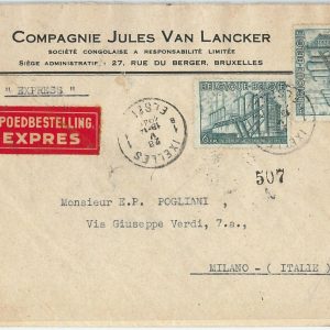 57996 -   BELGIUM Belgique - POSTAL HISTORY: EXPRESS COVER to ITALY - 1949