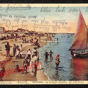 ah9928 - CARTOLINA D'EPOCA - Riccione Città - La Spiaggia