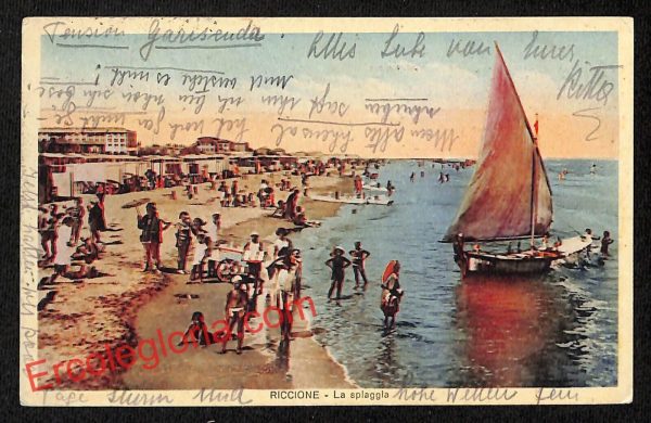 ah9928 - CARTOLINA D'EPOCA - Riccione Città - La Spiaggia