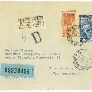 P3210 - TRIESTE “A”, SERIE LAVORO, 100 L (SOVRASTAMPA SPOSTATA) E L 55, RACC