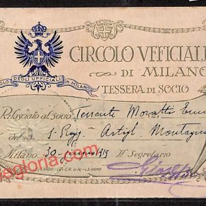 ag9273 - TESSERA D'EPOCA - Milano - Circolo Ufficiali  1919
