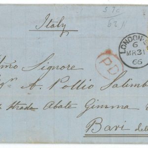P 1241  - GREAT BRITAIN GB. 1866 SG 97/5 LUXUS  TO ITALY.