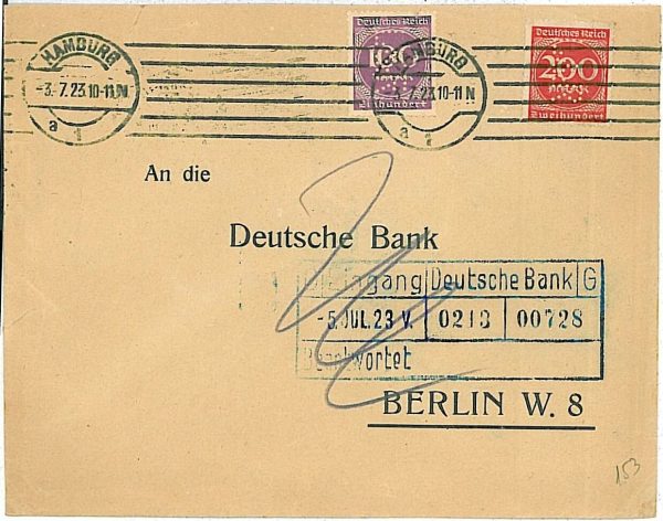 10647 GERMANY - INFLAZION Inflation - POSTAL HISTORY - Cover with PERFIN stamps