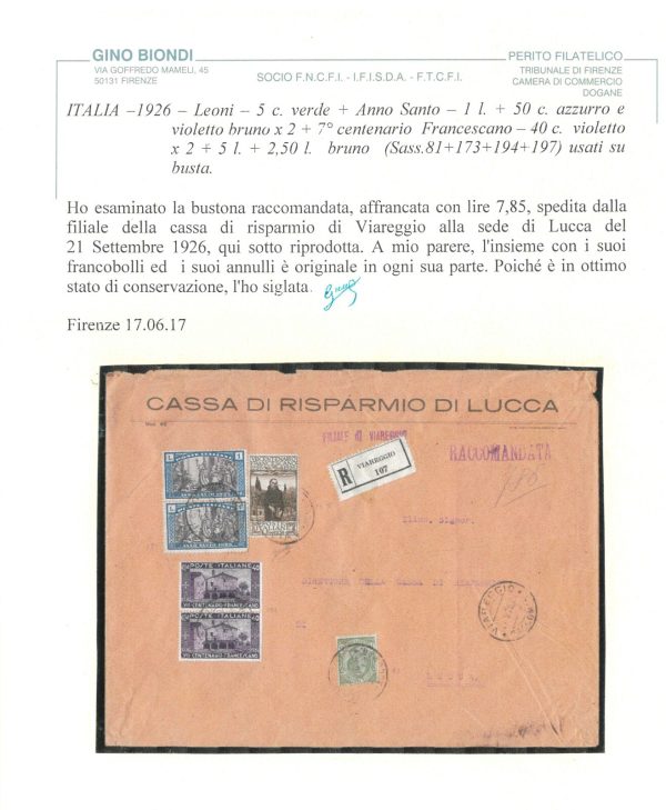 P 1153 - ITALIA REGNO , 1926 ,SASS. 197 (CENTENARIO FRANCESCANO) SU BUSTA - immagine 3