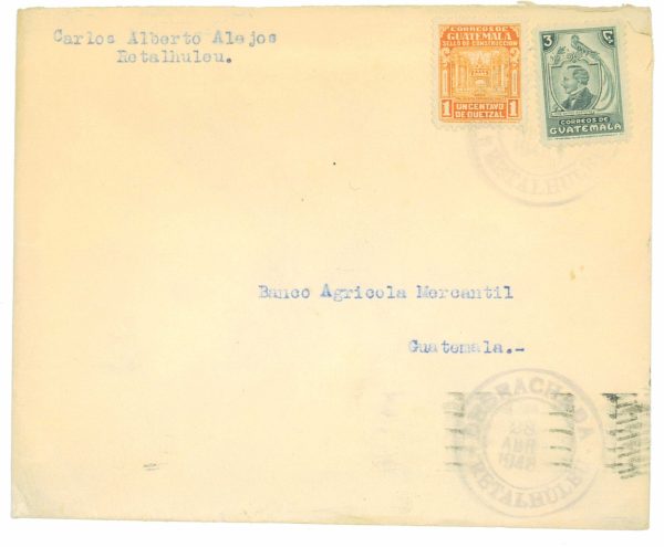 69278 - GUATEMALA - POSTAL HISTORY -    COVER with AMBULANT POSTMARK! 1948
