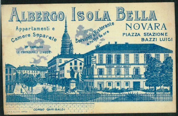 LIB884 - CARTOLINA d'Epoca - NOVARA  -  PUBBLICITARIA: Albergo Isola Bella  1910