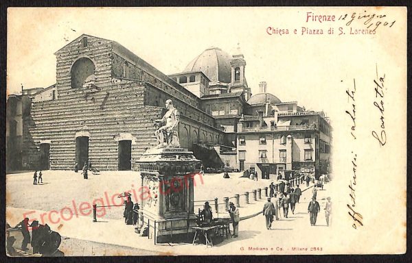ae6226 - CARTOLINA D'EPOCA - Firenze Città - Chiesa e Piazza di S. Lorenzo