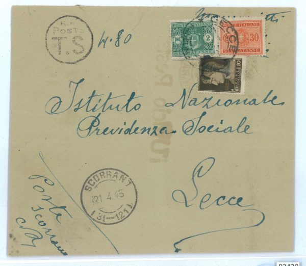 P2419 - REGNO D'UMBERTO II , 21.4.1945 DA SCORRANO (LECCE) PER LECCE CITTA'