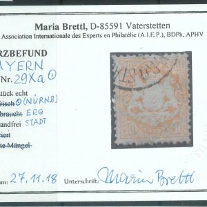 78017 - BAYERN - Very Fine USED STAMP: Michel # 29 Xb - Certificate by M. Brettl
