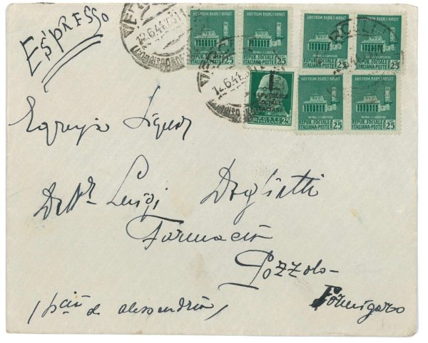 P2415 - ITALIA RSI , 12.6.1944, ESPRESSO MANOSCRITTO VALORI GEMELLI BELLA!!