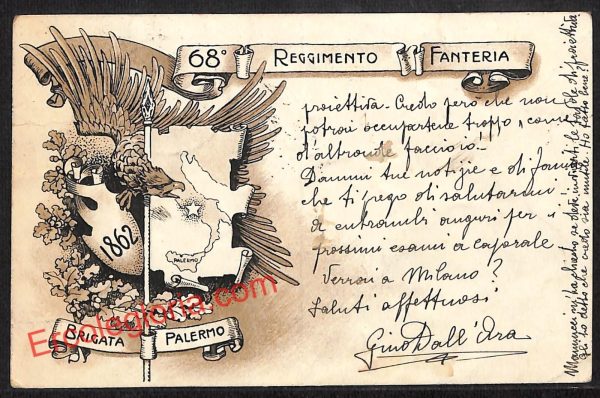 ah4947 - CARTOLINA D'EPOCA - Palermo Città - 68° Reggimento Fanteria