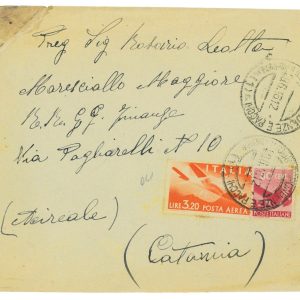 P2616 - ITALIA , L 3,20 POSTA AEREA USATO A NAPOLI PER ACIREALE, IL 28.6.1946