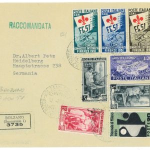 P2630 - ITALIA , GIOCHI GINNICI SERIE COMPLETA SU BUSTA BOLZANO 10 AGOSTO 1951