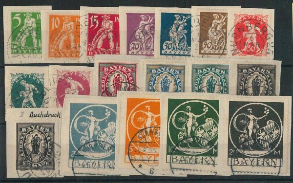 60889 - GERMANY Bayern - STAMPS: Michel # 178/195 used on small cut-outs