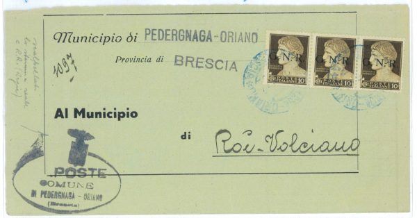 P2407 - ITALIA RSI , GNR F.LLI SOVRASTAMPATI, 0,10 STRISCIA DI 3