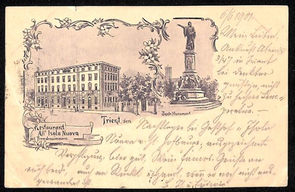 ab6035 - CARTOLINA  D'EPOCA - Trento  Citta : DANTE MONUMENTE 1901