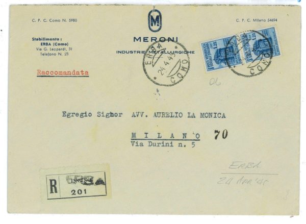 P2404 - ITALIA RSI , 1,25 RSI IN COPPIA RACCOMANDATA IL 24.4.1945!!!! - immagine 2