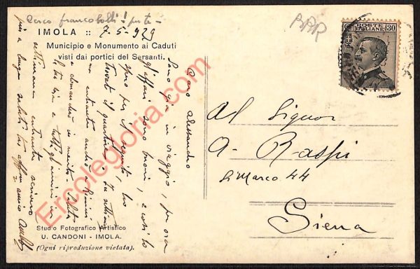 ae2704 - CARTOLINA  D'EPOCA - Bologna Provincia - Imola   1921 - immagine 2