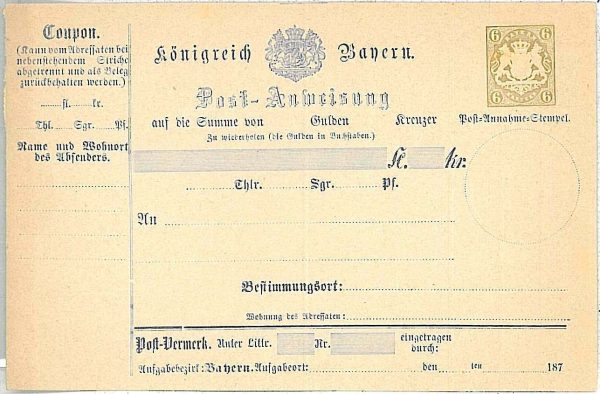 30573 - GERMANY Bayern -  POSTAL  Stationery MONEY ORDER Post-Anweisung - # A 6