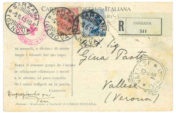 P3043 - ITALIA GENOVA SARZANA, CARTOLINA RACCOMANDATA, - immagine 2