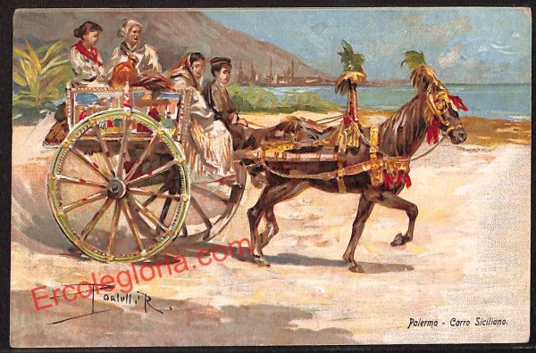 ah4998 - CARTOLINA D'EPOCA - Palermo Città - Carro Siciliano
