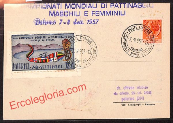 ah5015 -CARTOLINA D'EPOCA- Palermo- Campionati Mondiali di Pattinaggio su Strada - immagine 2