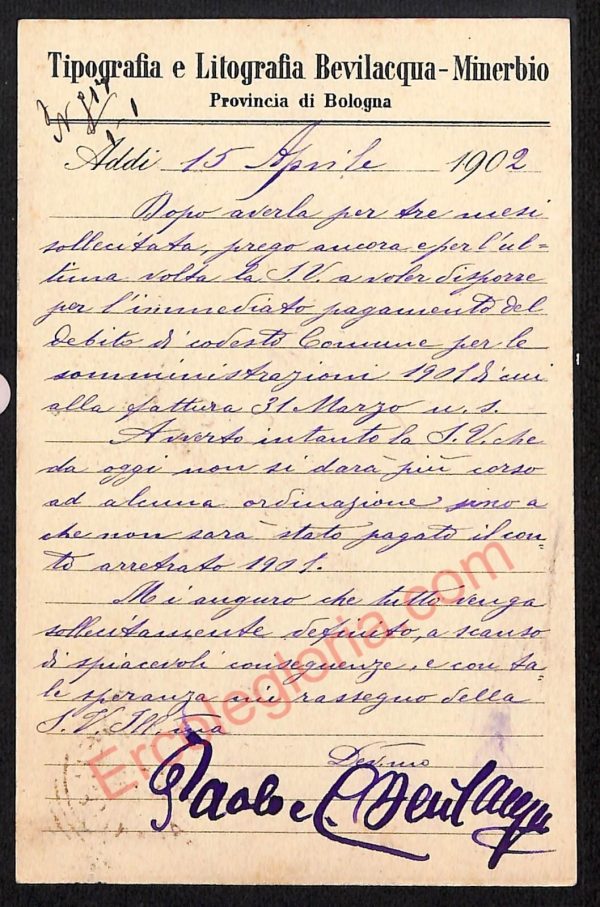 ae2726 - CARTOLINA  D'EPOCA - Bologna Provincia - Minerbio  1902 - immagine 2