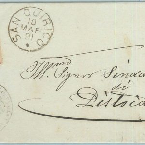 68577 -  REGNO - STORIA POSTALE -  BUSTA da SAN QUIRICO IN POLCEVERA  1891