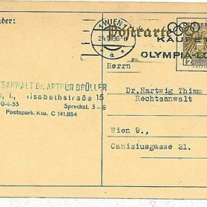 09774  - AUSTRIA  - POSTAL HISTORY - Olympic Games POSTMARK  1936