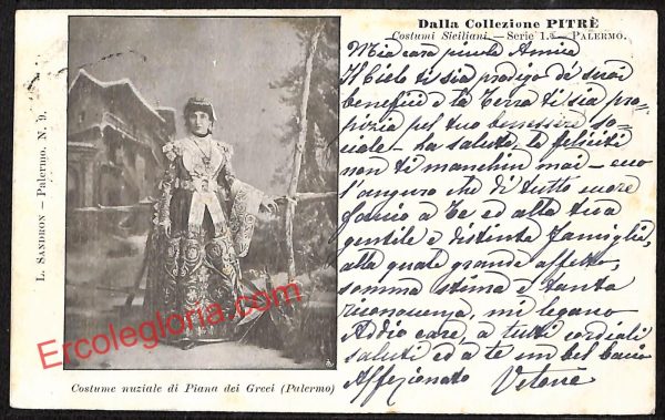 ah5052 - CARTOLINA D'EPOCA - Palermo Città - Costume nuziale di Piana dei Greci