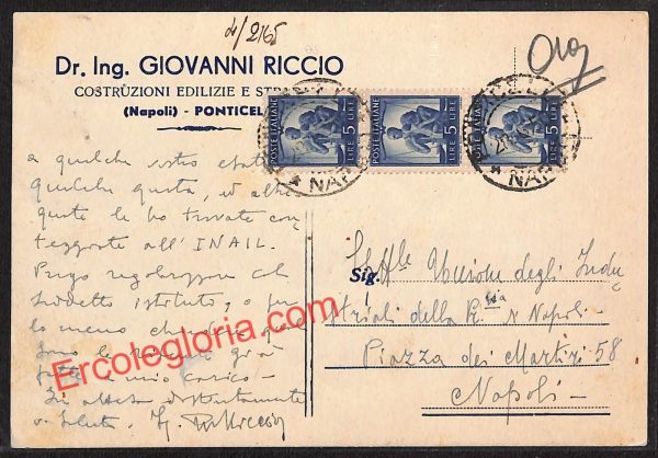 ah3696 - STORIA POSTALE - Napoli Città - Giovanni Riccio