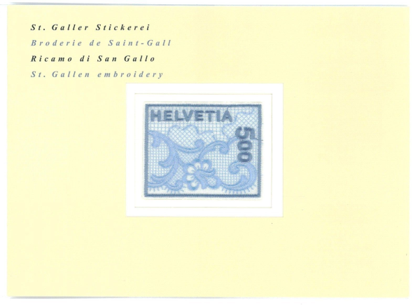 P3341 - SWITZERLAND, FOLDER WITH 5 SFR STAMP ST. GALLEN EMBROIDERY, VERY NICE - immagine 2