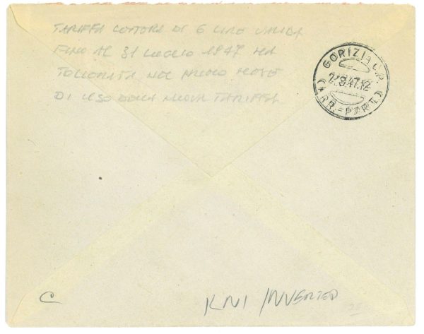 P2649 - ITALIA AMG-VG , LETTERA TARIFFA L. 6,00 DA TRIESTE A GORIZIA, 20.8.47 - immagine 2