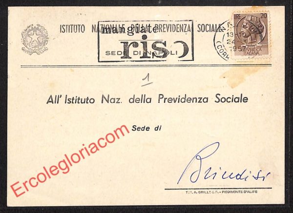 ah3663 - STORIA POSTALE - Napoli - Istituto Nazionale della Previdenza Sociale