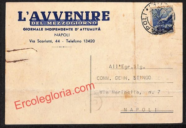 ah3669 - STORIA POSTALE - Napoli Città - L' Avvenire