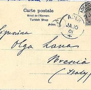 28491 -  POSTAL HISTORY  -   INDIAN STAMP used in ADEN on POSTCARD to ITALY 1901
