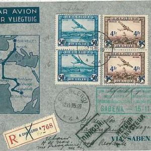 x0298   FIRST FLIGHT cover: MULLER #196 - BELGIUM   CONGO BELGE 1935