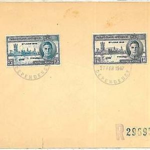 28053 - FALKLAND ISLAND -  POSTAL HISTORY:  COVER - Victory Peace Issue 1947