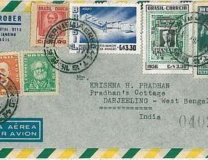 21253  - BRAZIL - POSTAL HISTORY  -  AIRMAIL COVER to INDIA 1957
