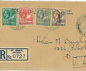 28505 - ANTIGUA - POSTAL HISTORY  - REGISTERED COVER from ST JHON'S to USA 1938