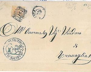 17617  ITALIA REGNO: CIRCOLARE da ROVATO annullo a punti 194 su Sass  28 -  1877