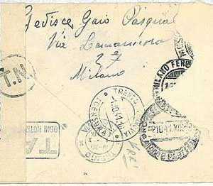 29084  ITALIA REGNO : BUSTA con raro annullo: TRENTO FERROVIA CENSURA - 1941