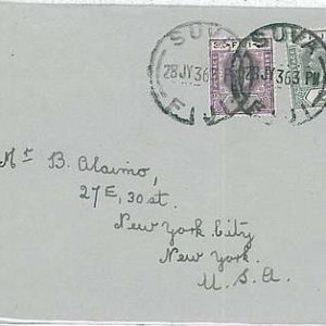 28101  - FIJI -  POSTAL HISTORY:  COVER to USA 1936