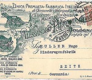 27899  CARTOLINA d'Epoca BOLOGNA  - PUBBLICITARIA: CAROZZINE BAMBINI e DISABILI
