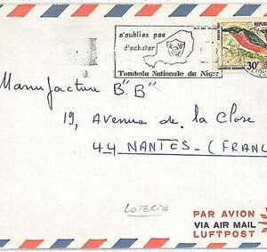 BIRDS  LOTTERY :  POSTAL HISTORY COVER: NIGER