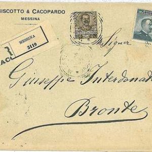ITALIA REGNO - FLOREALE su BUSTA RACCOMANDATA da MESSINA a BRONTE 1906